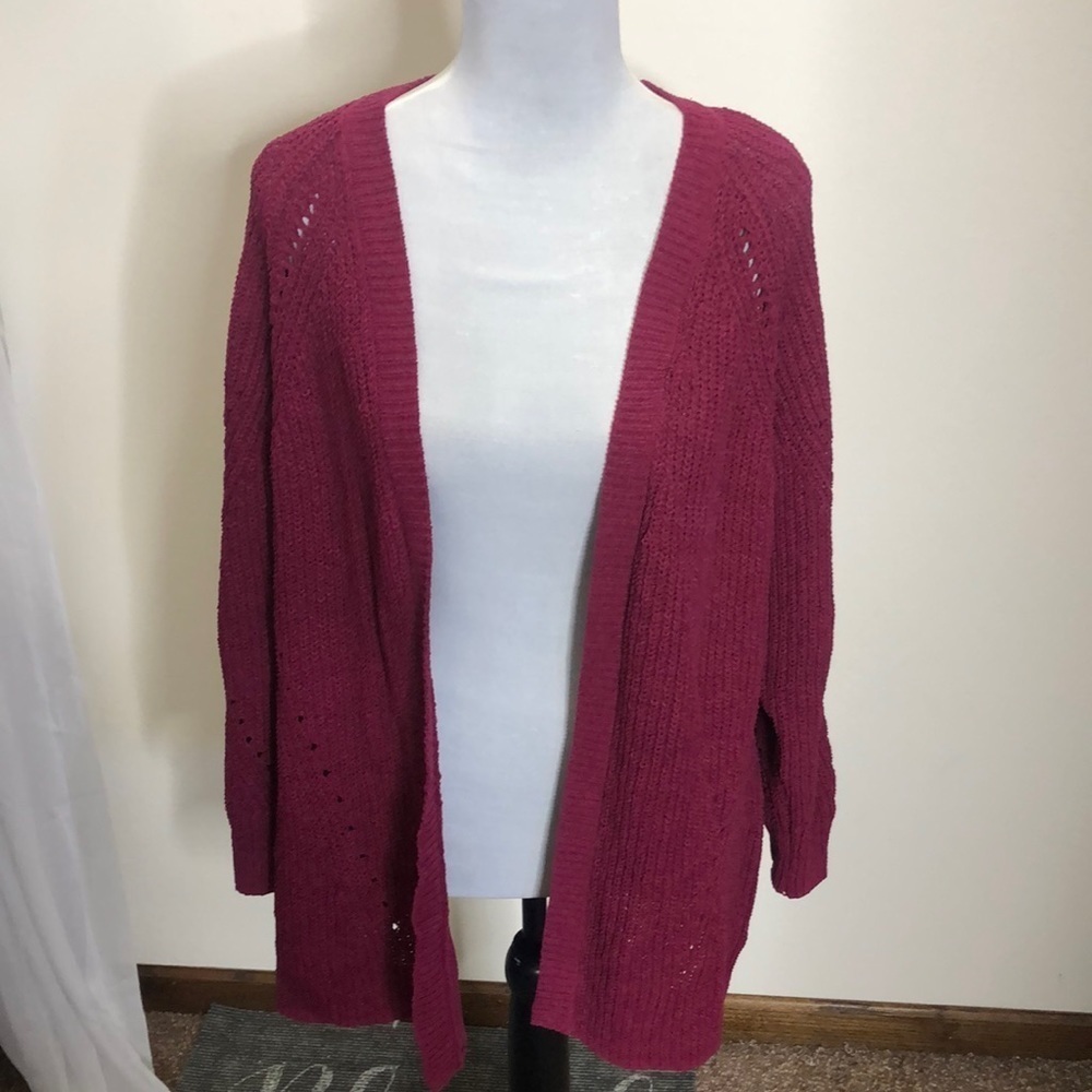 Members mark burgundy chunky knit open front  chenille cardigan size medium​